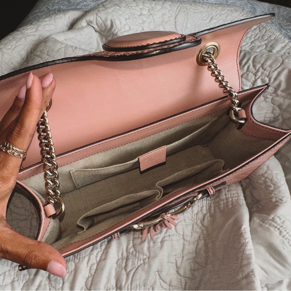 Large Gucci Emily Shoulder Bag Pink Embossed Leather - Picture 4 of 5